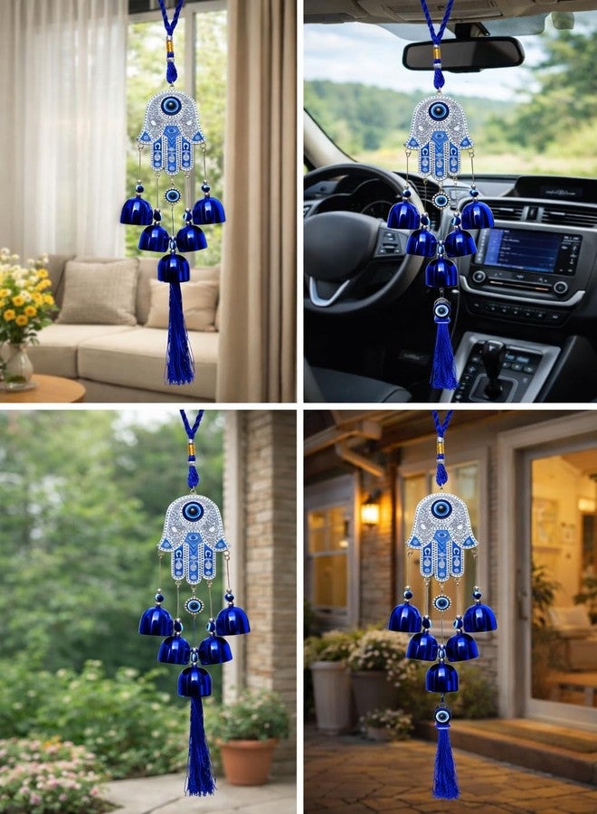 أجراس رياح على شكل يد همسة من ThincAmaxe، بتصميم عين الحسد، لجلب الحظ السعيد والازدهار والنجاح في الأبراج والصحة والثروة. تعليقة عين الحسد للشرفة ومدخل المنزل وغرفة المعيشة. ديكور منزلي مصنوع يدويًا كهدية (يد همسة). - Image 2